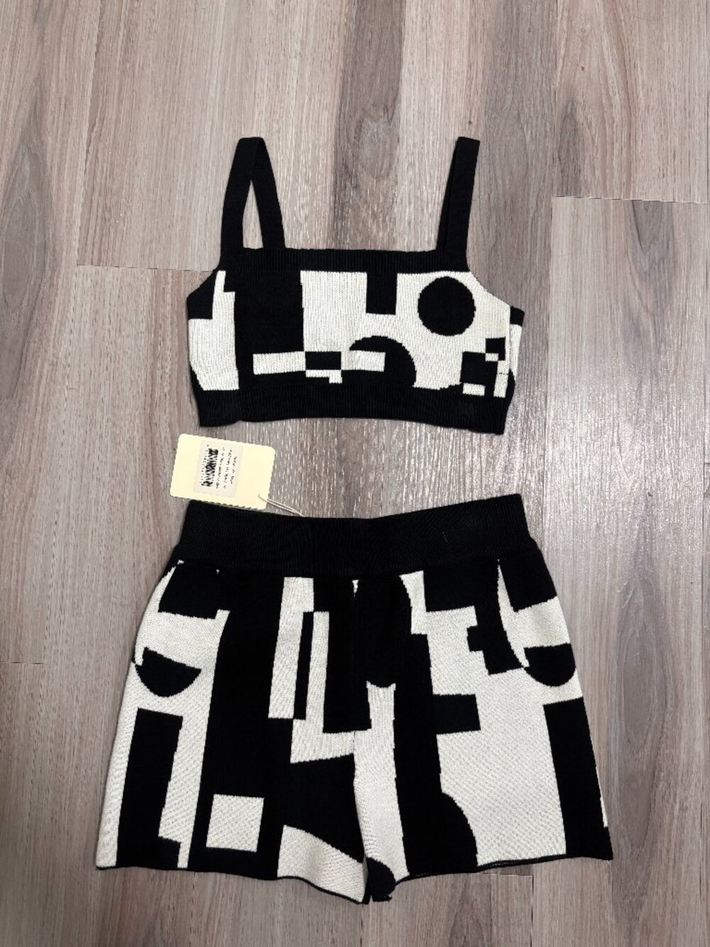 Peppermayo S/M Black & White Knit Top and Shorts Set